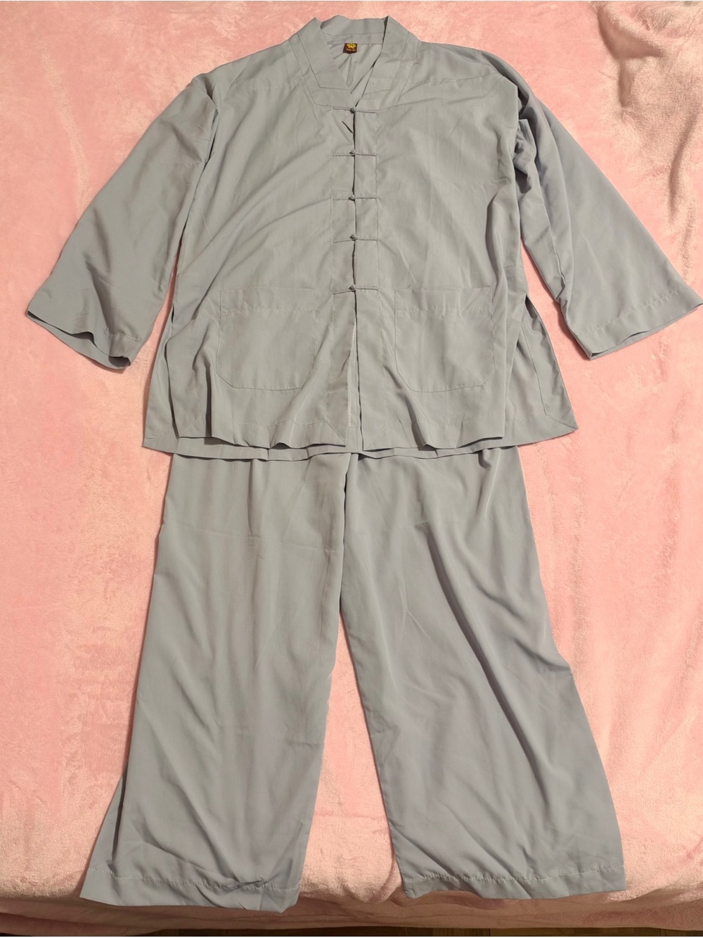 Men’s Gray Chinese Style Mandarin Collar 2 Piece Shirt & Pants Set Size XS